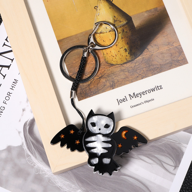 Сладък акрилен ключодържател за Деня на всички светии Бухал Ръчно изработен животински корсаж Бижута Аксесоари за жени Подаръци за момичета Бижута Acce