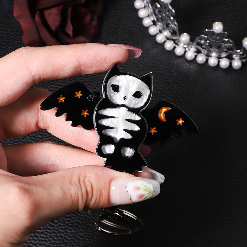 Сладък акрилен ключодържател за Деня на всички светии Бухал Ръчно изработен животински корсаж Бижута Аксесоари за жени Подаръци за момичета Бижута Acce