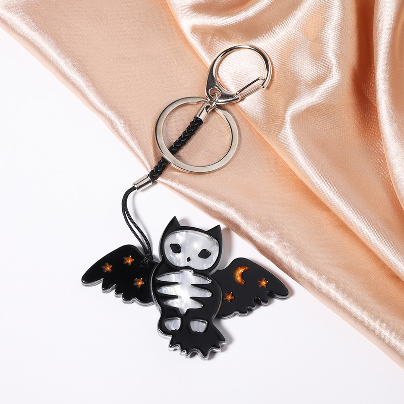 Сладък акрилен ключодържател за Деня на всички светии Бухал Ръчно изработен животински корсаж Бижута Аксесоари за жени Подаръци за момичета Бижута Acce