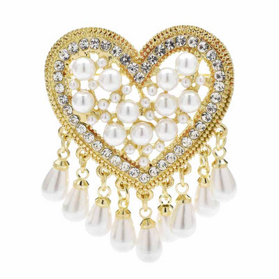 Wuli&baby Pearl Heart Bojt brossok Női 2 színű Retro Design Love Party Alkalmi irodai bross Ajándékok