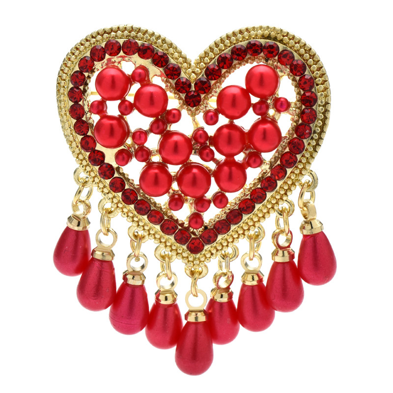 Wuli&baby Pearl Heart Bojt brossok Női 2 színű Retro Design Love Party Alkalmi irodai bross Ajándékok