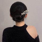 Bețișoare de păr metal perle vintage pentru femei Ace de păr de cristal Agrafe de păr minimaliste lungi și subțiri pentru femei, bijuterii de vacanță de petrecere
