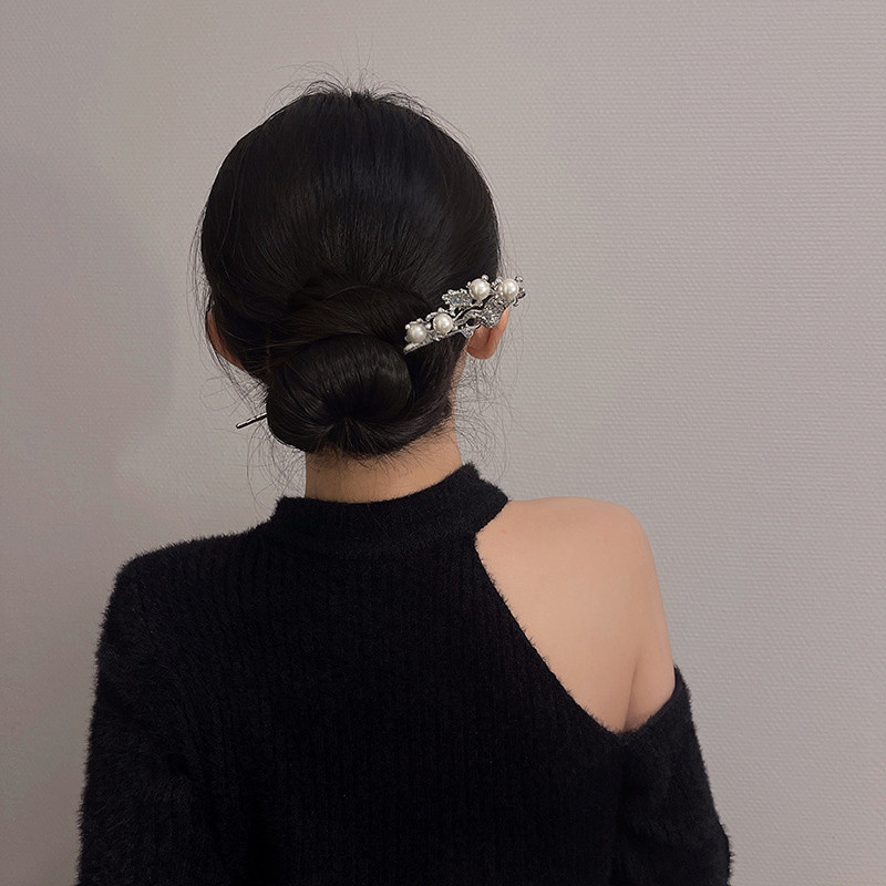 Bețișoare de păr metal perle vintage pentru femei Ace de păr de cristal Agrafe de păr minimaliste lungi și subțiri pentru femei, bijuterii de vacanță de petrecere