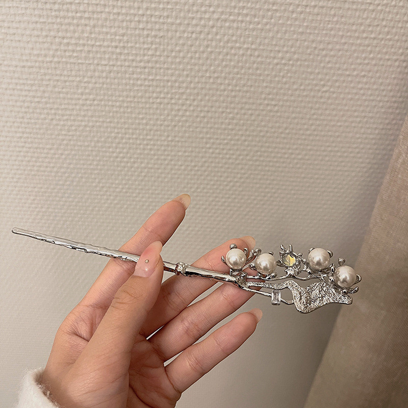 Bețișoare de păr metal perle vintage pentru femei Ace de păr de cristal Agrafe de păr minimaliste lungi și subțiri pentru femei, bijuterii de vacanță de petrecere