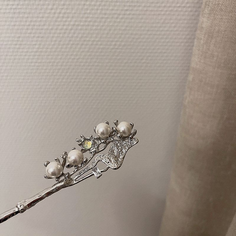 Bețișoare de păr metal perle vintage pentru femei Ace de păr de cristal Agrafe de păr minimaliste lungi și subțiri pentru femei, bijuterii de vacanță de petrecere