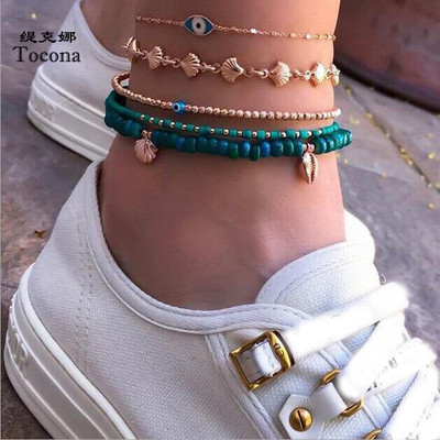Tocona 5 kom/set Bohemian Shell Eyes Beads Beads Anklets for Women Višeslojni Anklet Nog Narukvica Ručno izrađen Bohemian Jewelry 8841