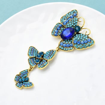 Wuli&baby Big Rhinestone Butterfly Καρφίτσες για Γυναικείες Vintage Palace Style 3 Butterfly Insects Party Casual pins καρφίτσες