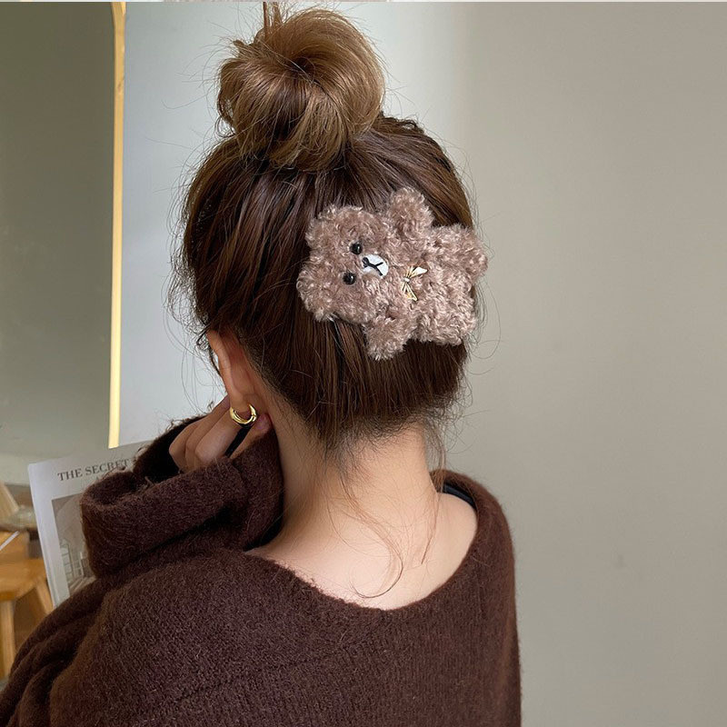 Iarna 2022, drăguț, urs, iepure, păpușă, ac de păr mare de pluș, pentru fete, clemă laterală, breton, agrafă, accesorii de păr pentru femei