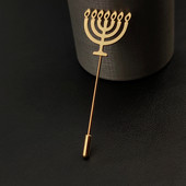 Broșă Menorah evreiască pentru bărbați cămașă Pin Insigna din oțel inoxidabil Cadou pentru bărbați Bijuterii Dumnezeu Shabbat Amulet Broches de hombre vintage