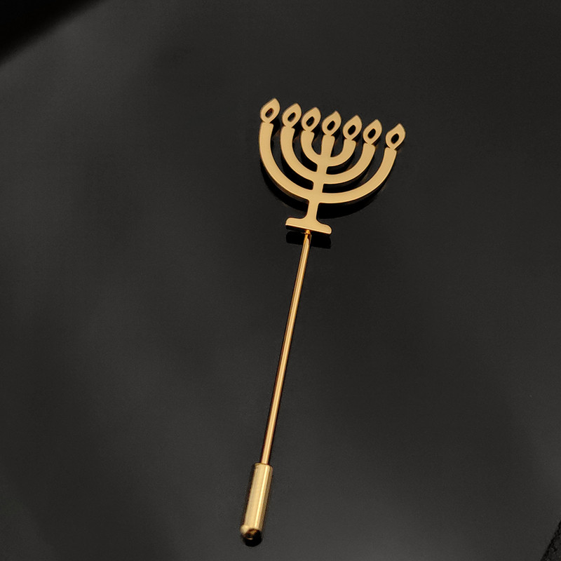 Broșă Menorah evreiască pentru bărbați cămașă Pin Insigna din oțel inoxidabil Cadou pentru bărbați Bijuterii Dumnezeu Shabbat Amulet Broches de hombre vintage