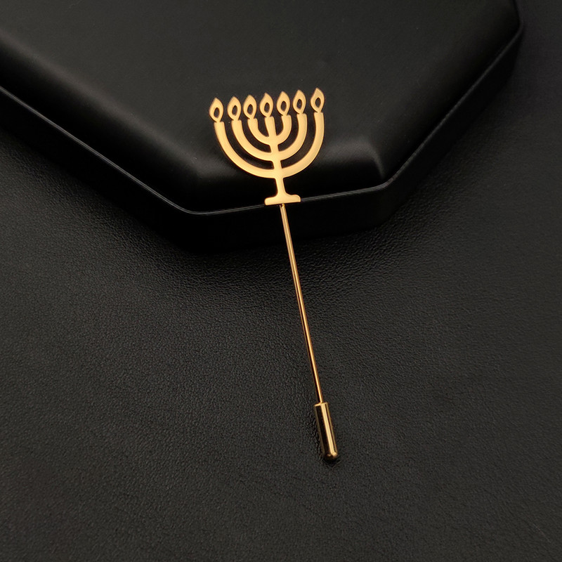 Broșă Menorah evreiască pentru bărbați cămașă Pin Insigna din oțel inoxidabil Cadou pentru bărbați Bijuterii Dumnezeu Shabbat Amulet Broches de hombre vintage