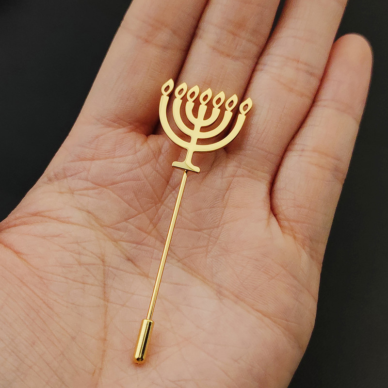 Broșă Menorah evreiască pentru bărbați cămașă Pin Insigna din oțel inoxidabil Cadou pentru bărbați Bijuterii Dumnezeu Shabbat Amulet Broches de hombre vintage