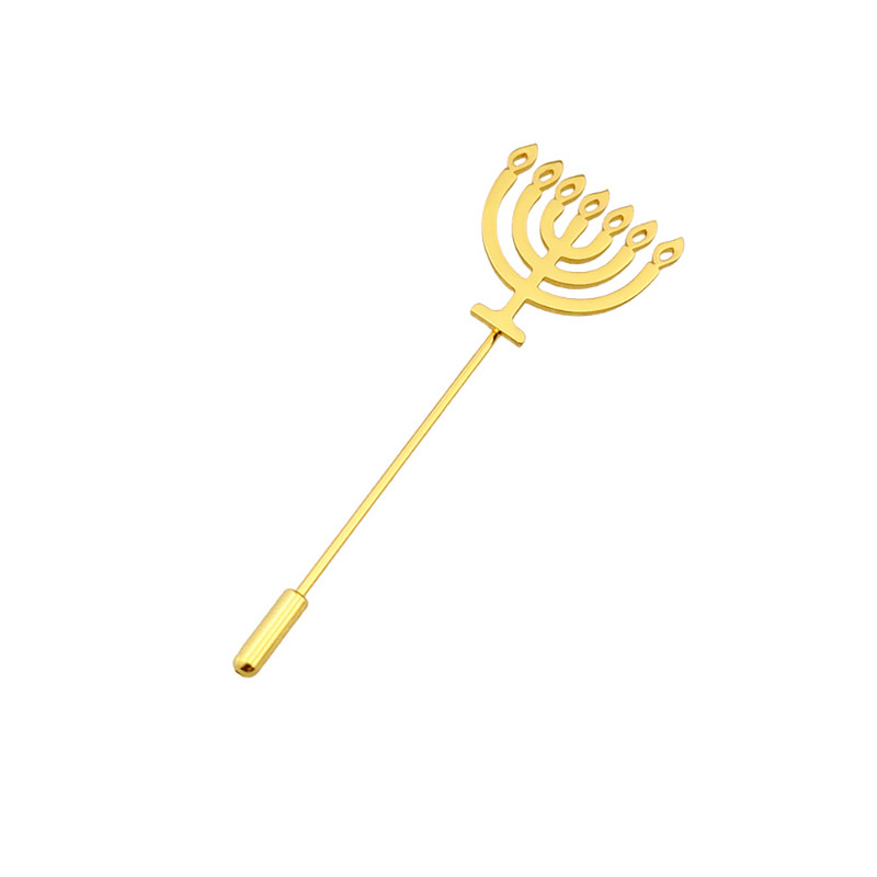 Broșă Menorah evreiască pentru bărbați cămașă Pin Insigna din oțel inoxidabil Cadou pentru bărbați Bijuterii Dumnezeu Shabbat Amulet Broches de hombre vintage