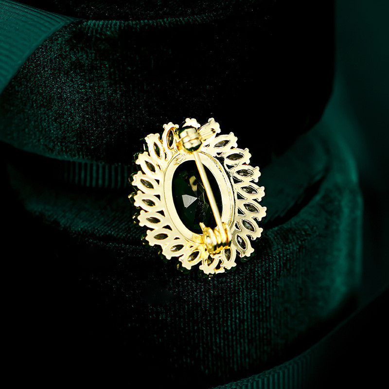 Broșă cu cataramă anti-lumină, retro, verde, cu formă de geometrie, broșă mică cu zircon AAA, pentru femei, accesorii, ace de guler