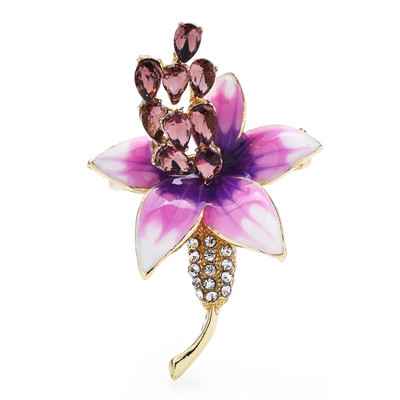 Wuli&baby Broșe cu flori de crin cu stras pentru femei, unisex, 2 culori, email fermecător, pentru petrecere, broșă de birou, cadouri