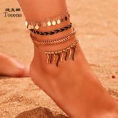 Tocona 4 buc/seturi glezne boeme cu ciucuri pentru femeie lant pentru picioare de culoare aurie apa neagra coarda bijuterii de vara cadou cu ridicata 9036