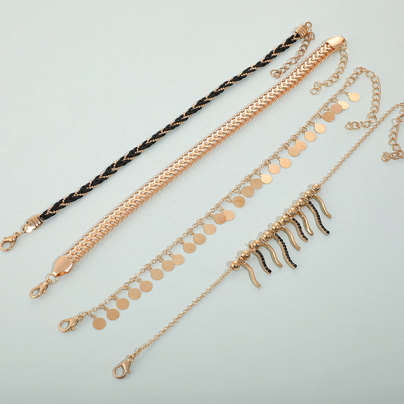 Tocona 4 buc/seturi glezne boeme cu ciucuri pentru femeie lant pentru picioare de culoare aurie apa neagra coarda bijuterii de vara cadou cu ridicata 9036