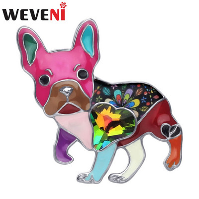 WEVENI aliaj email email stras buldog francez pug câine broșe ace haine animale animale de companie bijuterii pentru femei fete cadou decorare