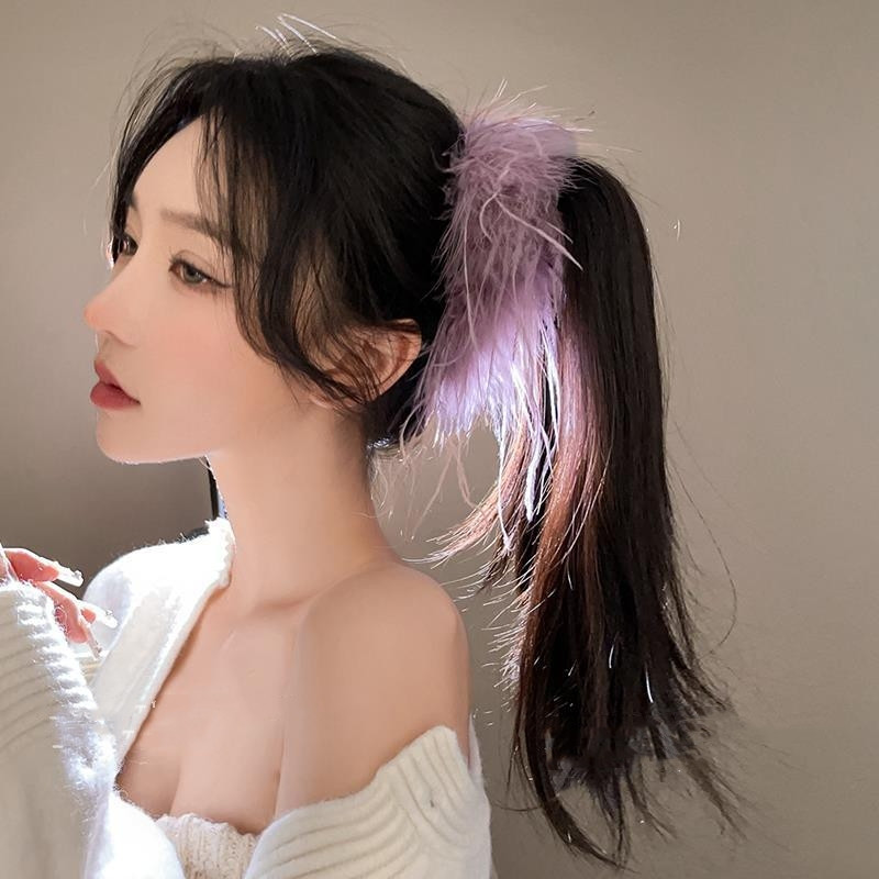Agrafă de păr de crab cu pene pufoase, agrafă de păr de struț pentru femei, agrafă de rechin, accesorii de păr la modă de iarnă 2022