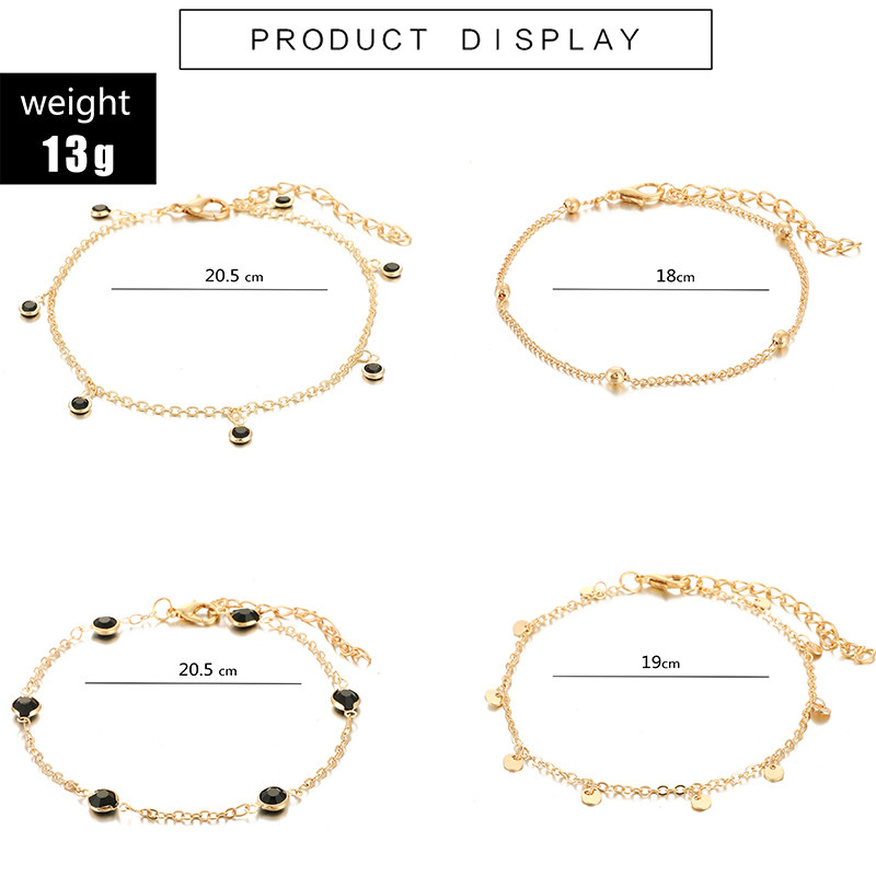 Tocona 4 buc/seturi Lanț pentru picioare Rhinestore negru pentru femei Napolitană Culoare aurie Sandale reglabile pentru picioarele desculțe Brațe de gleznă Bijuterii de vară 8775