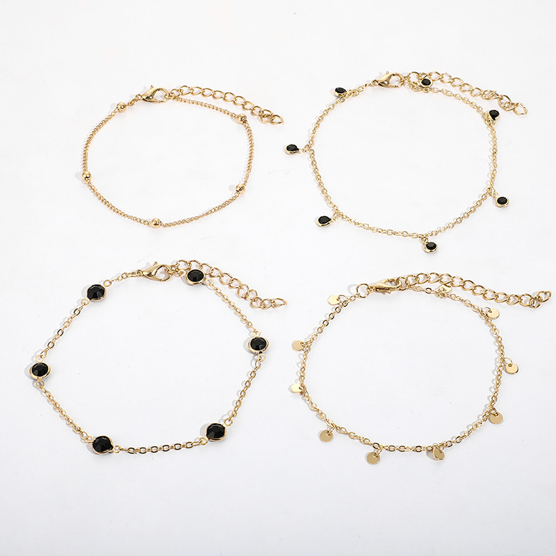 Tocona 4 buc/seturi Lanț pentru picioare Rhinestore negru pentru femei Napolitană Culoare aurie Sandale reglabile pentru picioarele desculțe Brațe de gleznă Bijuterii de vară 8775