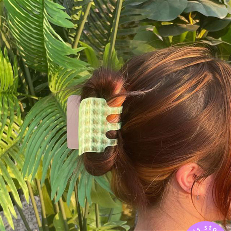 2022, primăvară, vară, roz, verde, culoare contrastantă, gheare de păr în carouri, femei, acetat, cleme de păr, accesorii de păr pentru fete