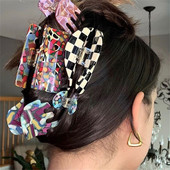 Agraf de păr pătrat cu model geometric abstract, retro, dimensiune mare, acetat, gheare de păr, accesorii de păr Y2K pentru femei