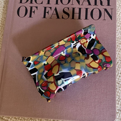 Agraf de păr pătrat cu model geometric abstract, retro, dimensiune mare, acetat, gheare de păr, accesorii de păr Y2K pentru femei