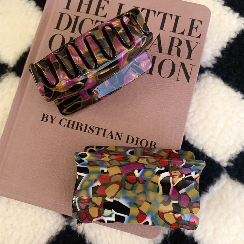 Agraf de păr pătrat cu model geometric abstract, retro, dimensiune mare, acetat, gheare de păr, accesorii de păr Y2K pentru femei