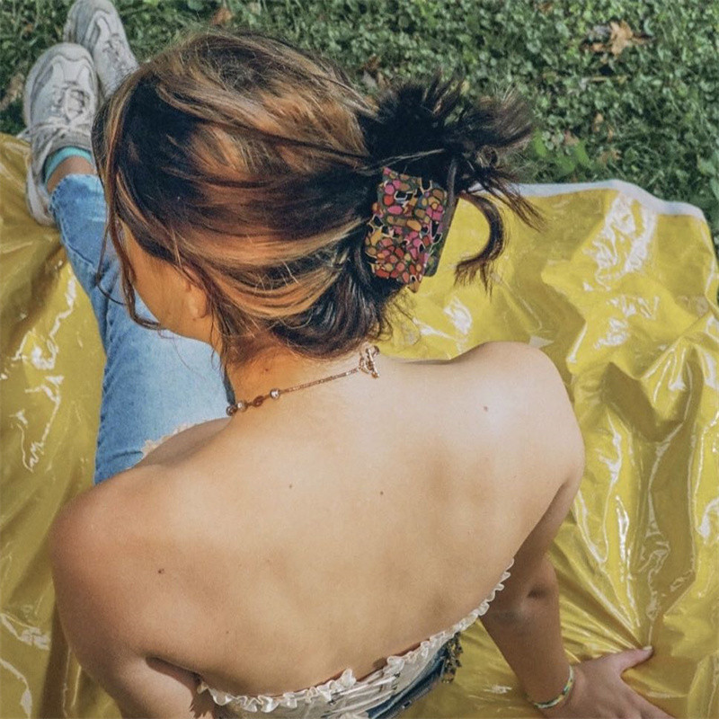 Agraf de păr pătrat cu model geometric abstract, retro, dimensiune mare, acetat, gheare de păr, accesorii de păr Y2K pentru femei