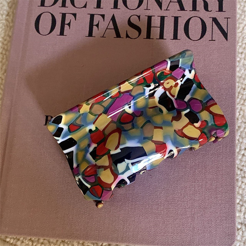 Agraf de păr pătrat cu model geometric abstract, retro, dimensiune mare, acetat, gheare de păr, accesorii de păr Y2K pentru femei