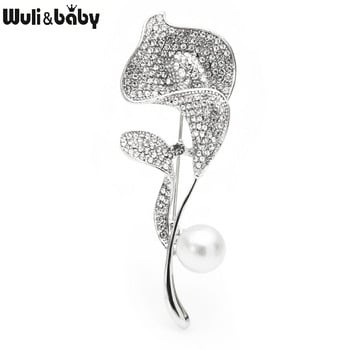 Wuli&baby Full Rhinestone Lily Καρφίτσες Γυναικείες Δώρα με 2 χρώματα Pearl Lily Flower Weddings Party Casual καρφίτσες καρφίτσες