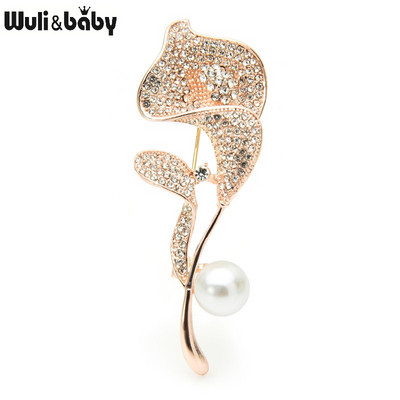 Wuli&baby pilnas Rhinestone Liliju saktas Sievietēm 2-krāsu Pērļu Liliju Ziedi Kāzu ballīte Ikdienas saktas piespraudes Dāvanas