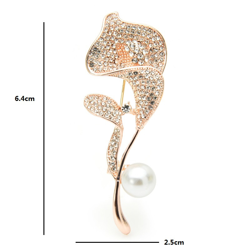 Wuli&baby Broșe cu crin cu stras complet pentru femei, 2 culori, flori de crin perlat, nunți, petrecere, broșă casual, ace, cadouri