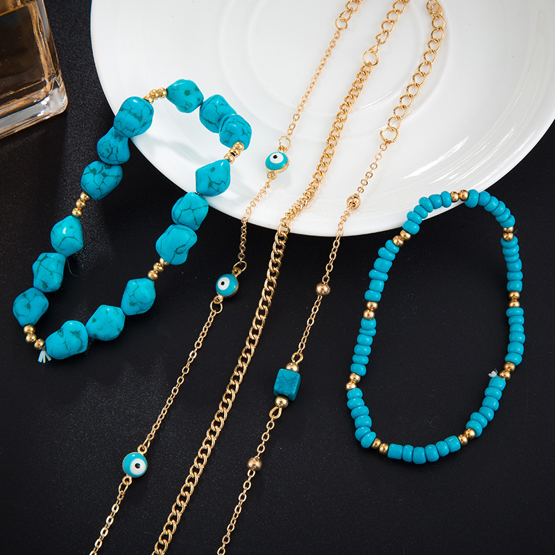 Tocona Boho 5 buc/seturi glezna din piatra naturala pentru femei Ochi cu margele Geometrie Picioare Bratari Bijuterii de plaja Accesorii A03503
