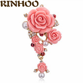RINHOO Broșe cu flori de trandafir roz dulce pentru femei, cu strasuri, pentru petrecere de nuntă, cu flori, ace, bijuterii de îmbrăcăminte de modă
