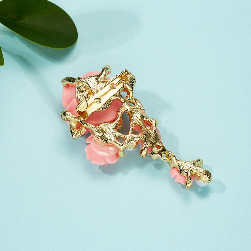 RINHOO Broșe cu flori de trandafir roz dulce pentru femei, cu strasuri, pentru petrecere de nuntă, cu flori, ace, bijuterii de îmbrăcăminte de modă