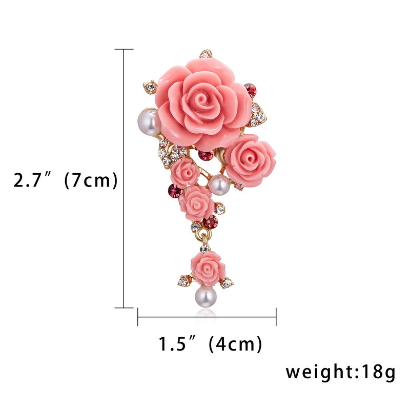 RINHOO Broșe cu flori de trandafir roz dulce pentru femei, cu strasuri, pentru petrecere de nuntă, cu flori, ace, bijuterii de îmbrăcăminte de modă