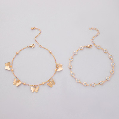 Tocona Piatră de cristal de lux Lanț de picior gros pentru femei Pretty Butterfly Ajustable Ciciucuri glezne Bijuterii 2buc/seturi 20075