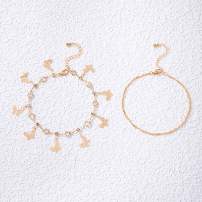 Tocona Piatră de cristal de lux Lanț de picior gros pentru femei Pretty Butterfly Ajustable Ciciucuri glezne Bijuterii 2buc/seturi 20075