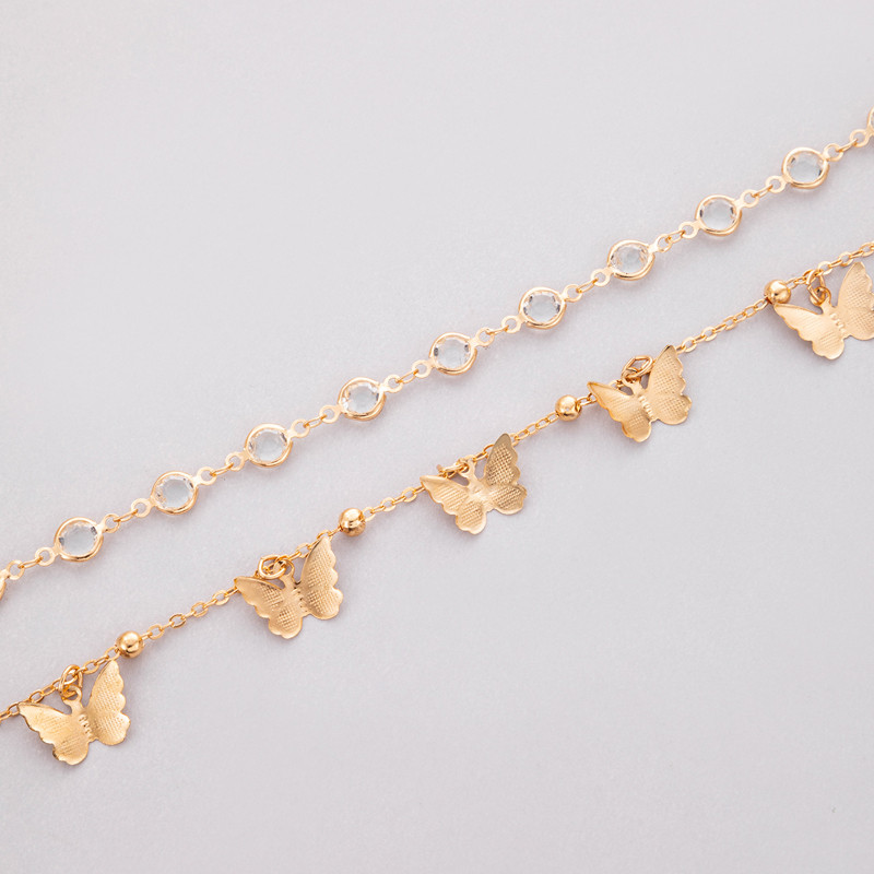 Tocona Piatră de cristal de lux Lanț de picior gros pentru femei Pretty Butterfly Ajustable Ciciucuri glezne Bijuterii 2buc/seturi 20075