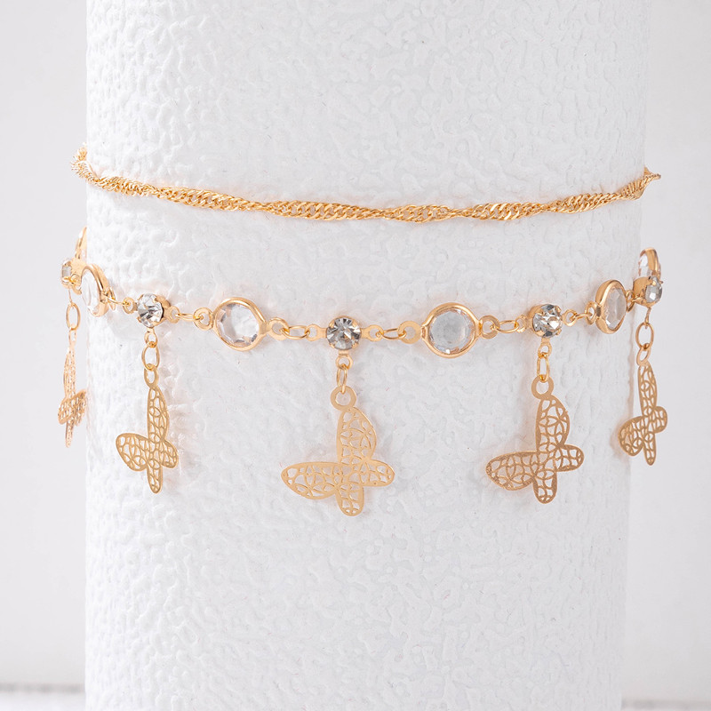 Tocona Piatră de cristal de lux Lanț de picior gros pentru femei Pretty Butterfly Ajustable Ciciucuri glezne Bijuterii 2buc/seturi 20075