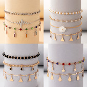 Tocona ciucuri boem cu margele glezne pentru femei flori frumoase colorate cristal piatră aliaj metal bijuterii lanț reglabil pentru picioare