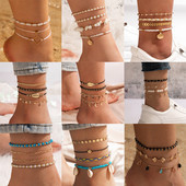 Tocona gleznele colorate cu margele pentru femei Brelocuri cochilii cireșe frânghie lucrate manual Lanț reglabil pentru picioare Accesorii de bijuterii boeme