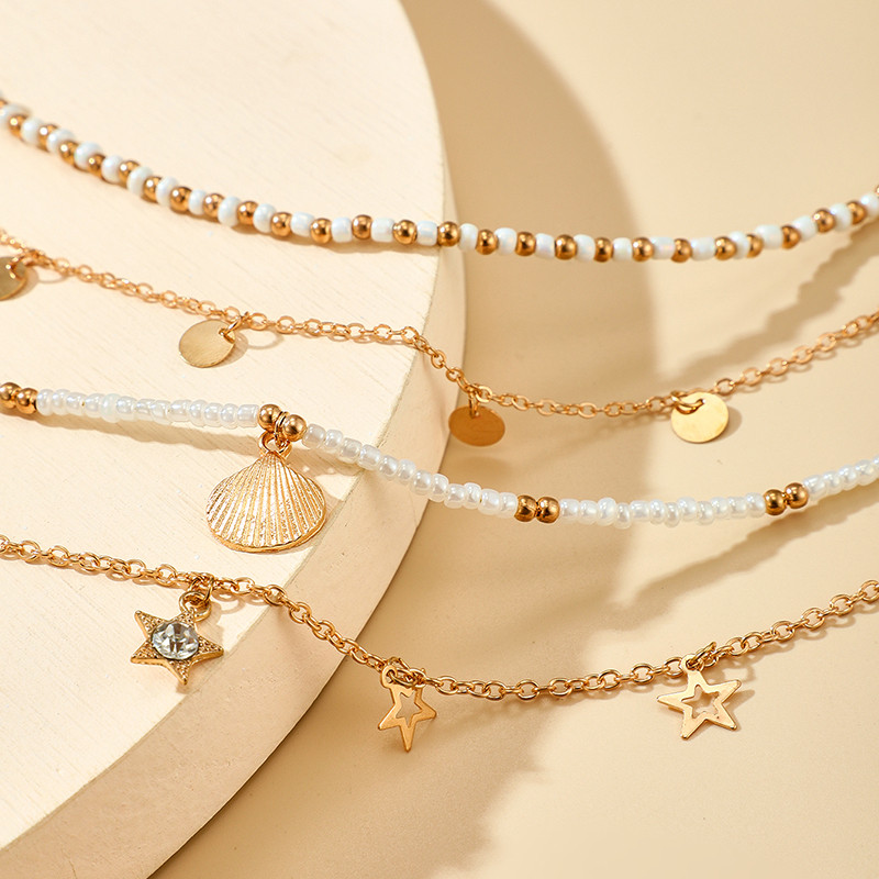 Tocona gleznele colorate cu margele pentru femei Brelocuri cochilii cireșe frânghie lucrate manual Lanț reglabil pentru picioare Accesorii de bijuterii boeme