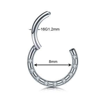 1PC Титанов шарнирен сегмент Преграда Щракване Кристално пръстен за нос Зърно Щракване Ухо Хрущял Трагус Устна Щипка Daith Пиърсинг Бижута