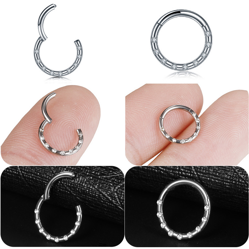 1PC Titan Segment articulat Septum Clicker Cristal Nas Inel Sfarnic Clicker Ureche Cartilaj Tragus Buză Stud Daith Piercing Bijuterii