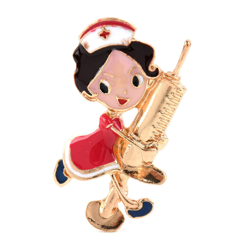 Broșă emailă medicală de desene animate, ace de spital, formă de seringă pentru asistentă medicală, ace roz pentru fetiță, insigna pentru rever, accesorii de bijuterii