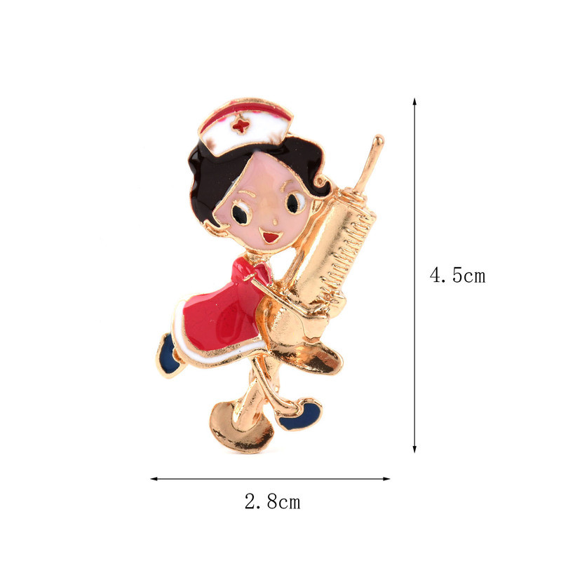 Broșă emailă medicală de desene animate, ace de spital, formă de seringă pentru asistentă medicală, ace roz pentru fetiță, insigna pentru rever, accesorii de bijuterii