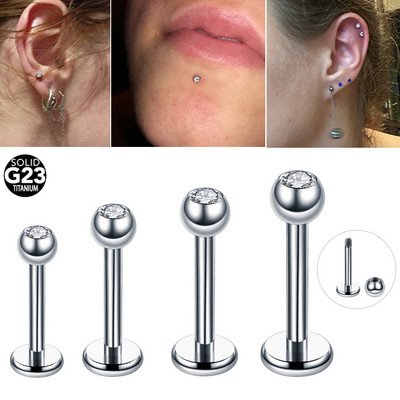 1PC Titanium 16G 14G Labret Tragus Skrimšļa auskars Punk CZ Gem Round Helix lūpu gredzens Monroe Ausu skrimšļa Rook Oreja Pīrsingi